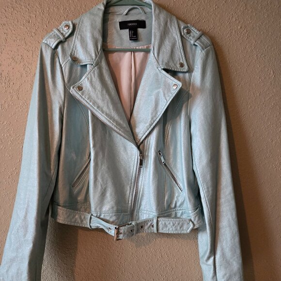 Metallic blue stylish biker jacket - Picture 4 of 4
